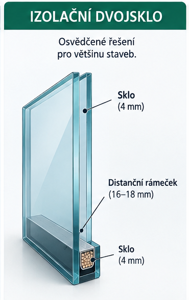 Technick&aacute; ilustrace izola&ccaron;n&iacute;ho dvojskla v&ccaron;etn&ecaron; varianty Conex 33.2