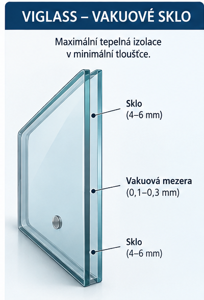 Technick&aacute; ilustrace vakuov&eacute;ho skla ViGlass v &rcaron;ezu